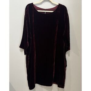 NWT Eileen Fisher Velvet Claret 1/2 Sleeve Round Neck  Size XL Silk Blend Dress